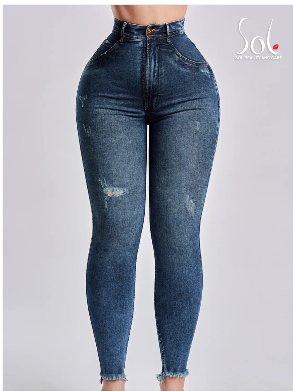 SOL High-Rise Dark Blue Distressed Skinny Jeans for Women